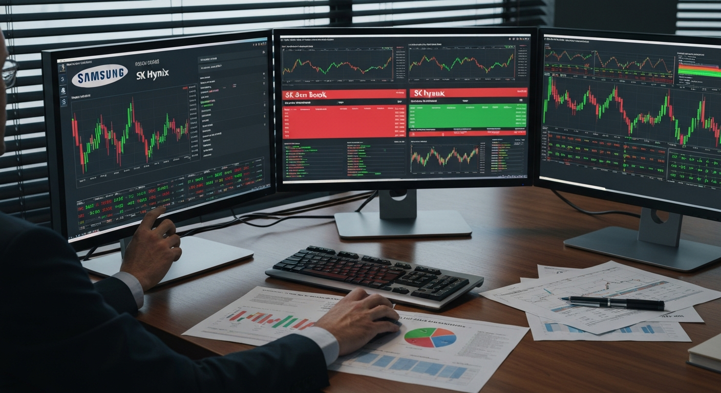 반도체 주식 조정 국면에서 투자 전략을 재점검하는 상징적 이미지