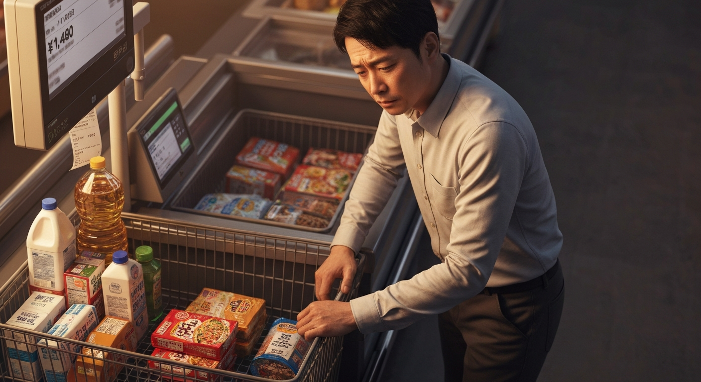 물가 상승 전망에 대응하여 가계 예산과 소비 계획을 재조정하는 소비 심리를 상징하는 이미지