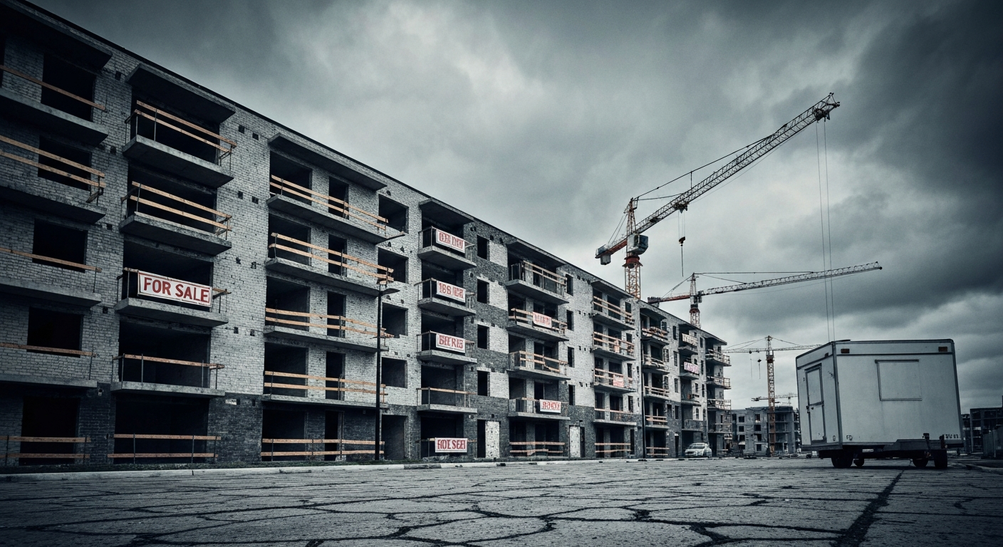 부동산 PF 부실이 금융 안정에 미치는 잠재적 리스크를 상징하는 이미지