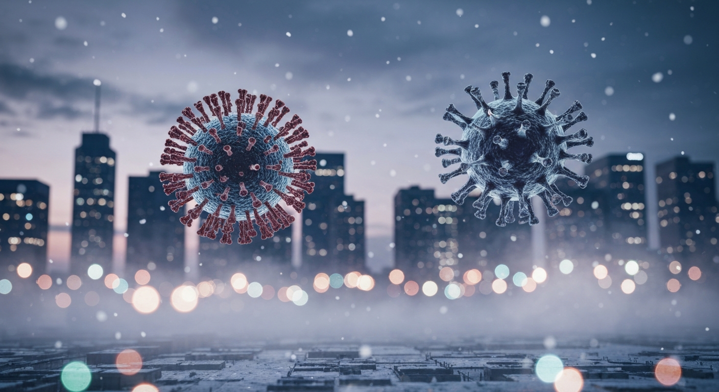 동시 유행 상황에서 나타나는 백신 선택의 비대칭성과 그로 인한 사회적 비용 증가를 암시하는 이미지