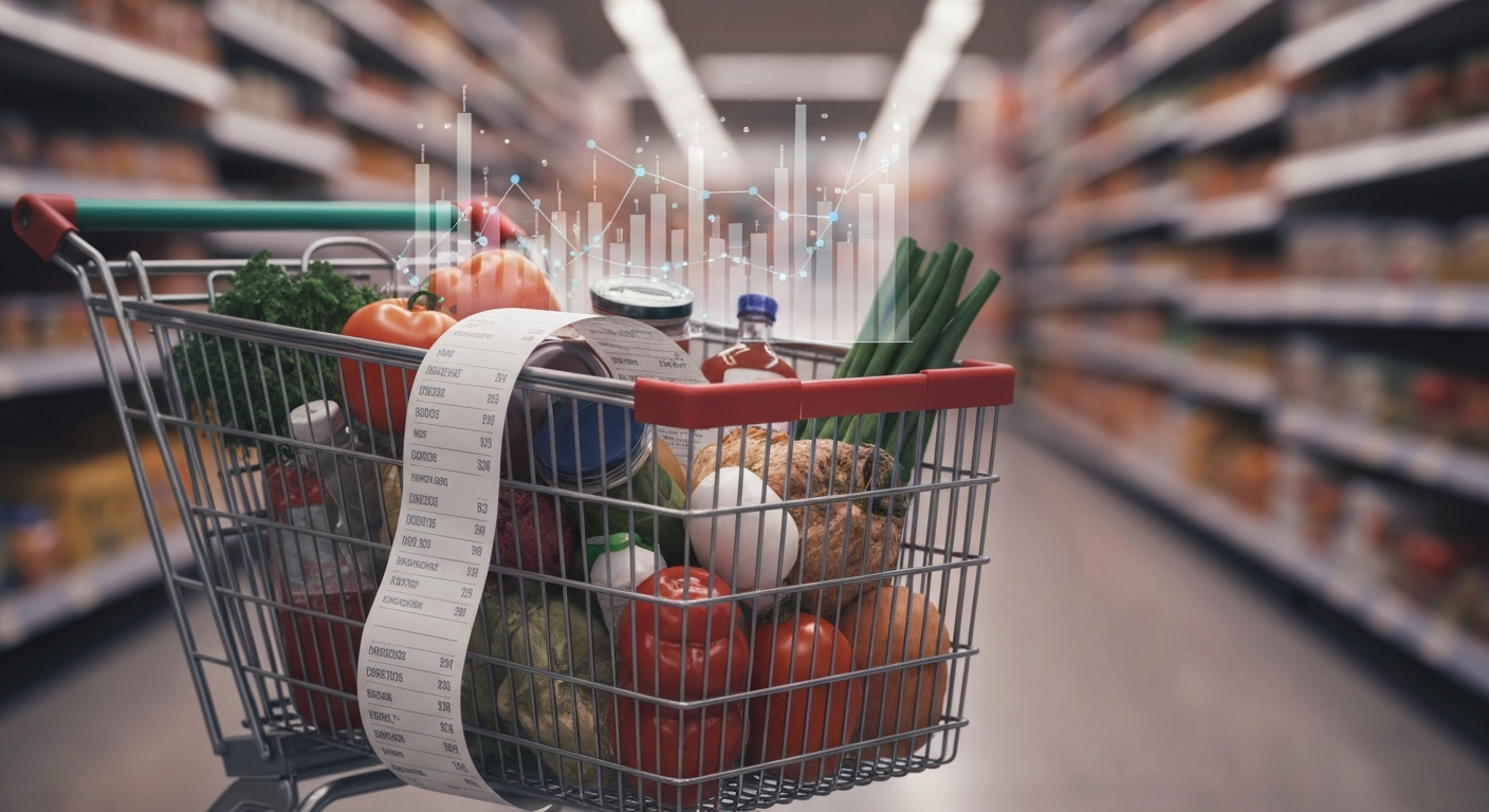 소비자물가 상승으로 인한 가계 부담 증가를 시각적으로 보여주는 이미지