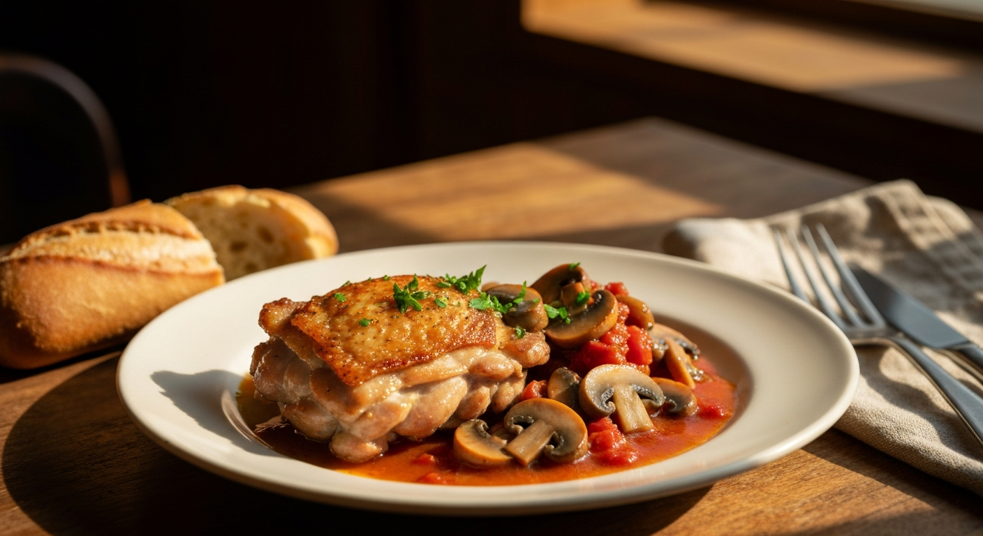 가정 식탁의 가치를 높이는 프랑스 요리 뿔레 샤쇠르의 완성된 모습.