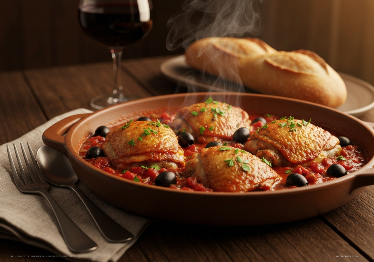 레시피의 최종 결과물인 완성된 치킨 카차토레 요리를 상징하는 이미지.