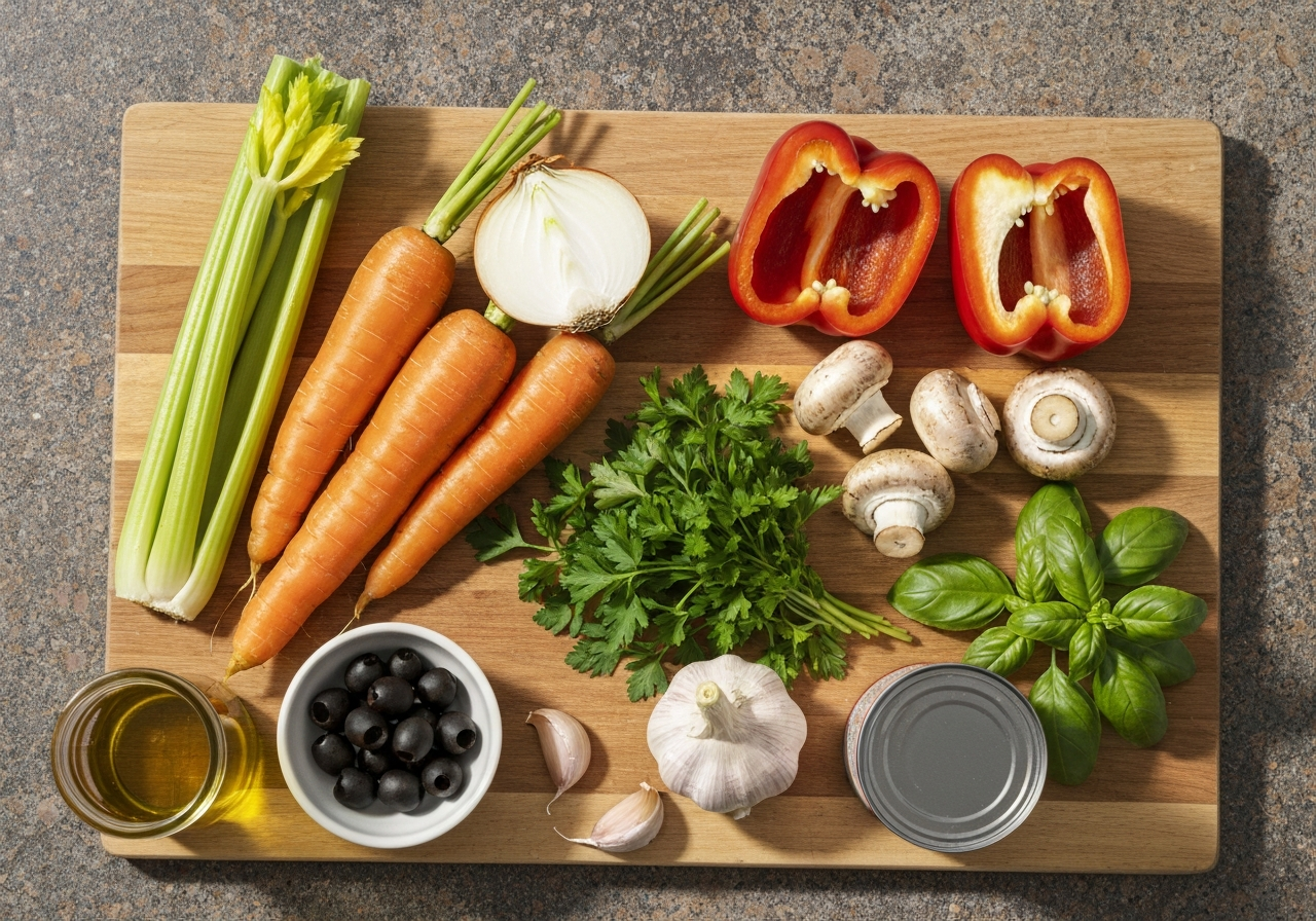 요리 성공의 기본 요소인 신선한 채소와 허브 재료의 가치를 나타내는 이미지.