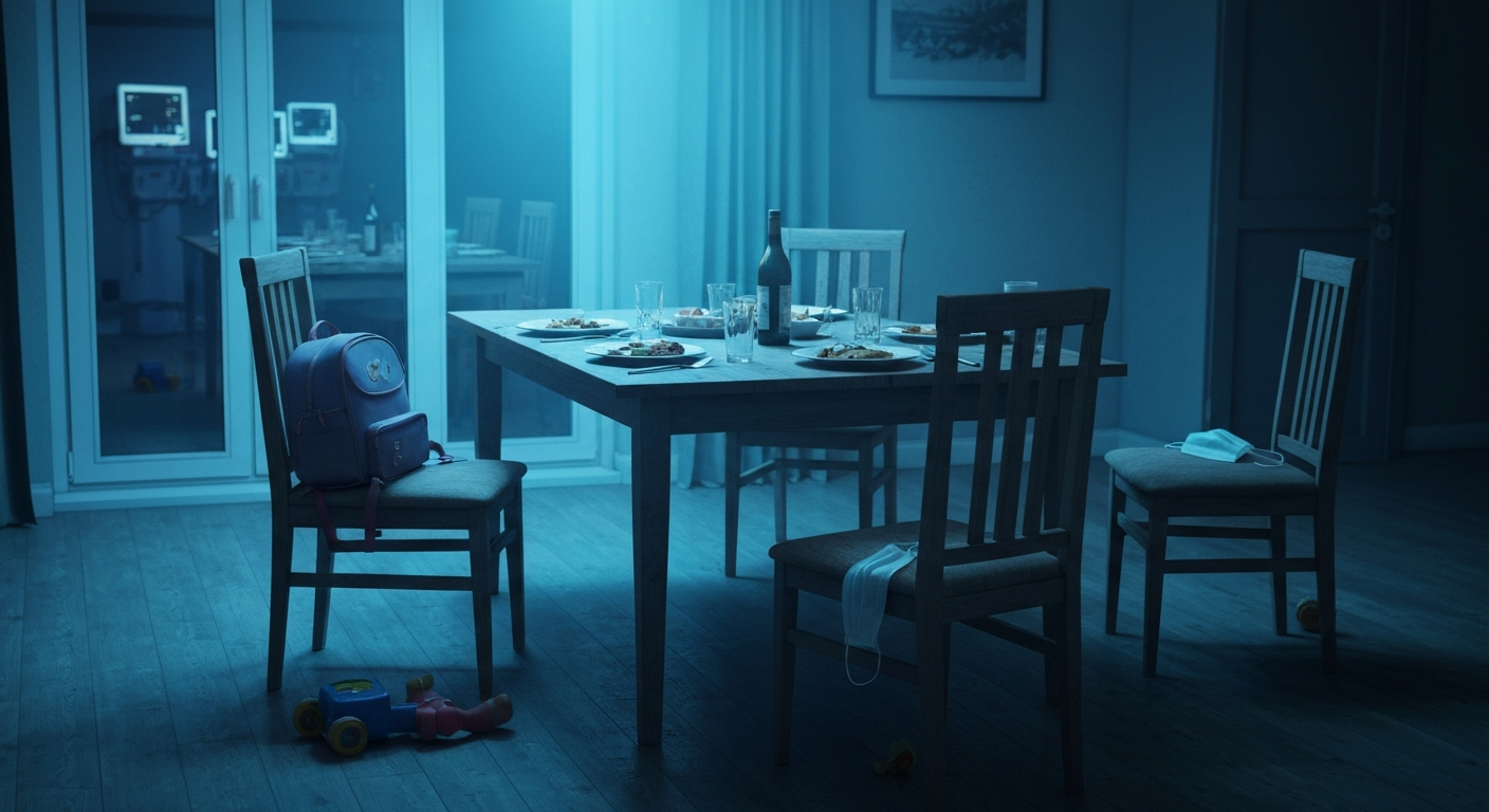 백신 접종을 소홀히 한 채 연말 모임에 참석하는 사회적 리스크를 상징하는 이미지