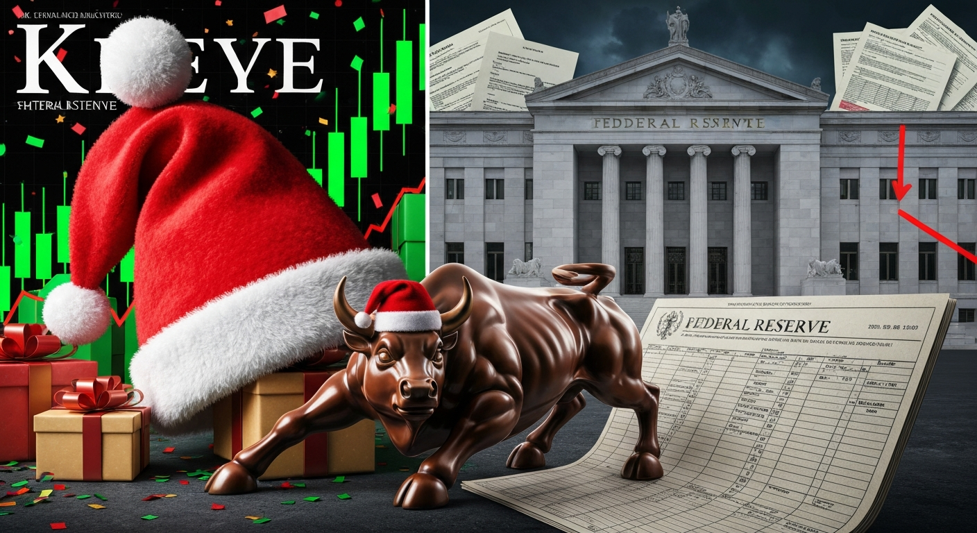 연준의 금리 인하 결정으로 촉발된 산타랠리 기대감을 상징하는 이미지