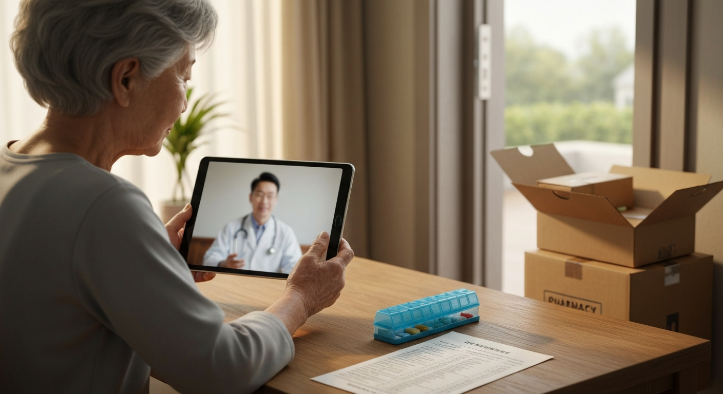 비대면 진료가 가져올 노년층 만성질환 관리 패러다임의 변화를 시사하는 이미지