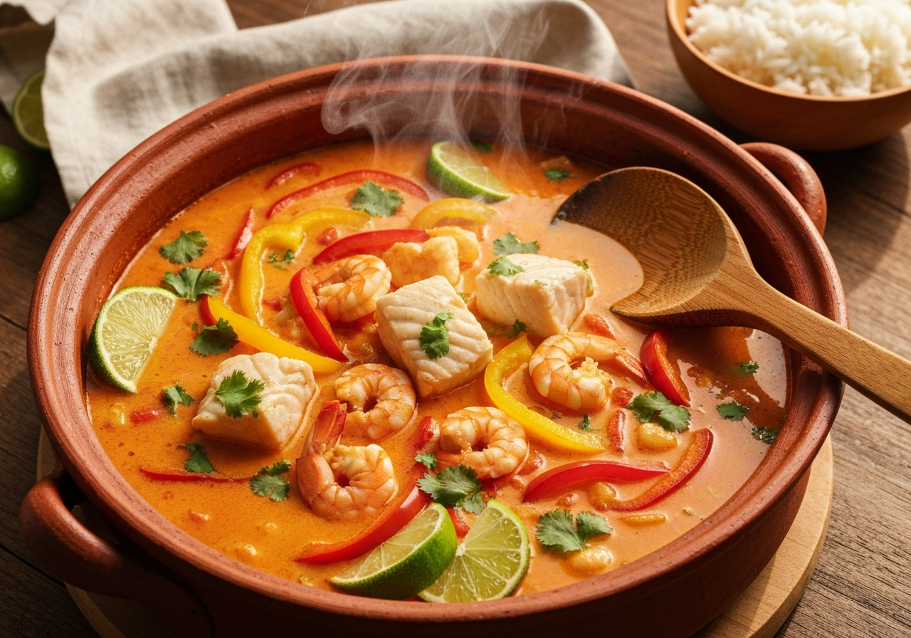 이국적인 브라질 요리 '무케카'의 최종 결과물로, 식문화 소비 트렌드를 상징하는 이미지.