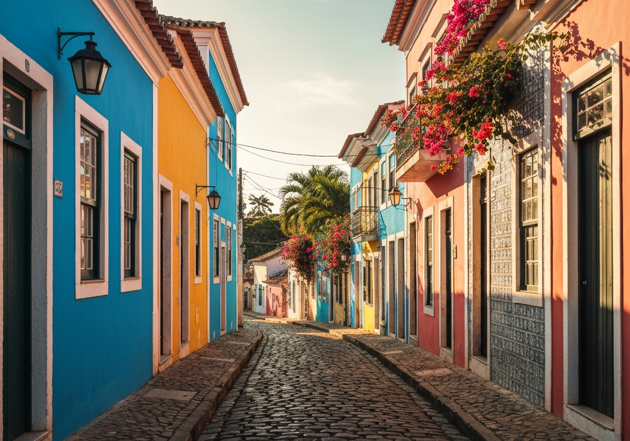 요리의 문화적 배경이 되는 브라질 바이아 지방의 풍경으로, 음식의 가치를 높이는 지역적 특성을 나타내는 이미지.
