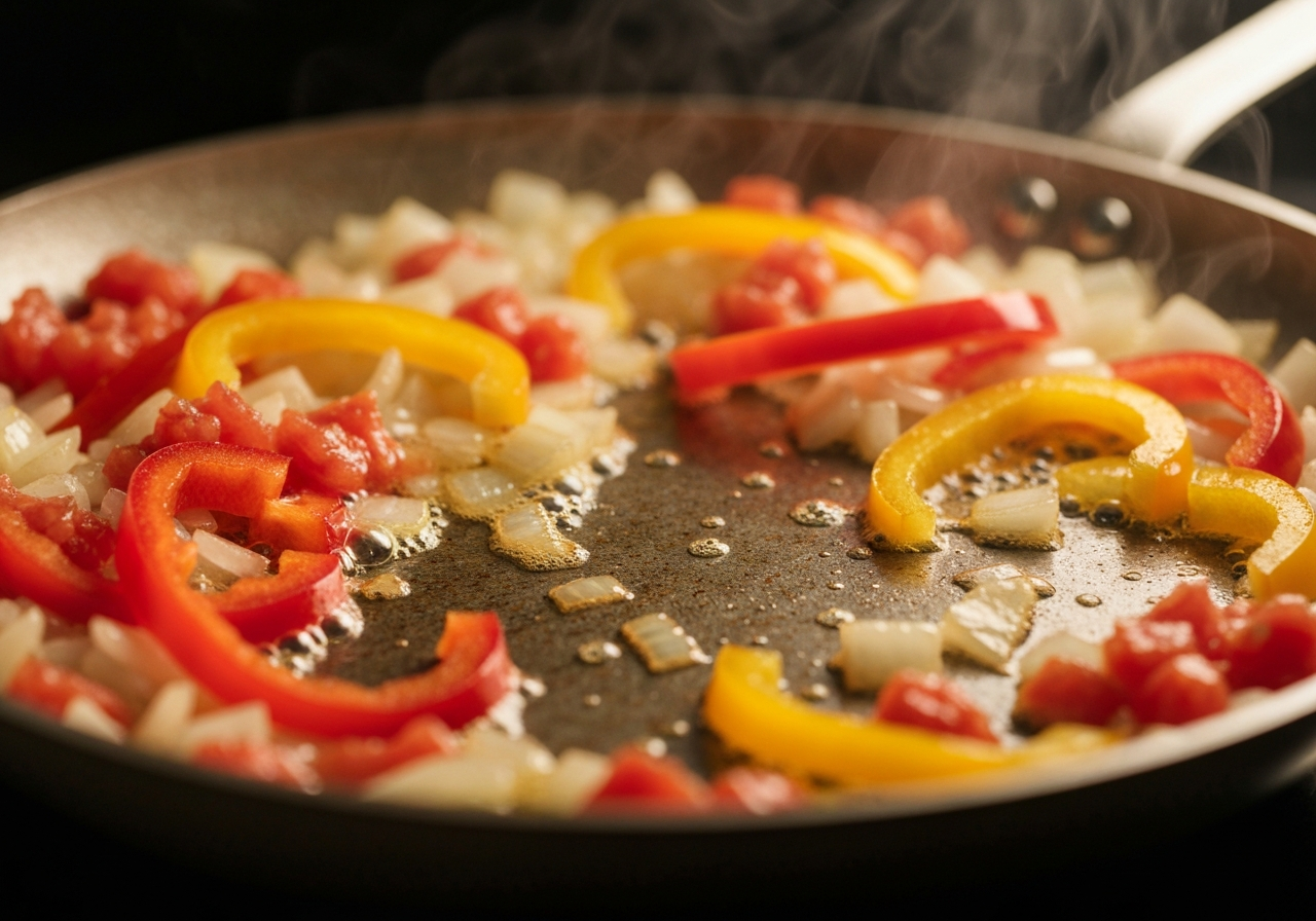 요리 과정의 중간 단계를 보여주며, 원재료가 부가가치를 더해가는 생산 과정을 나타내는 이미지.