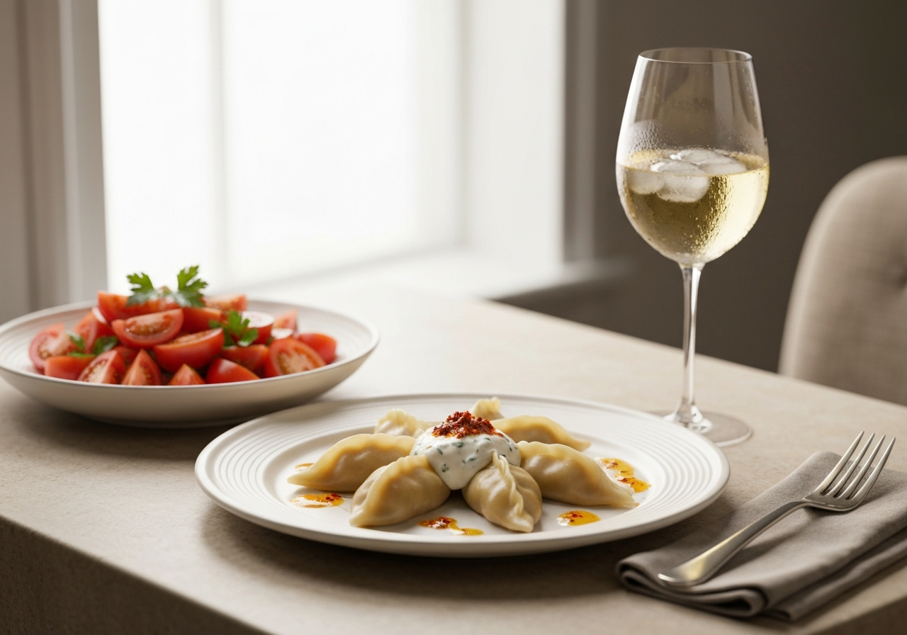 만트 요리를 샐러드, 화이트 와인과 함께 즐기는 음식 페어링 제안