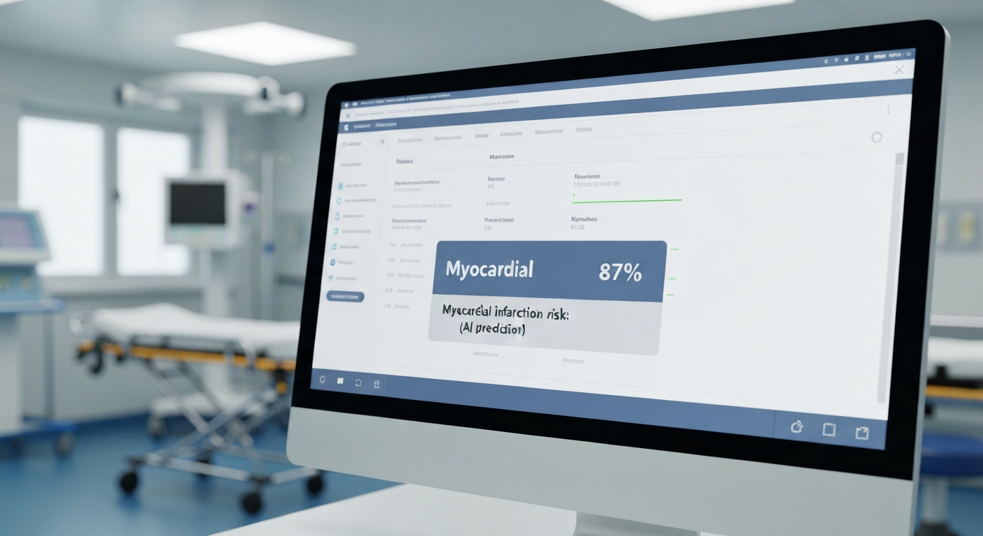 개인 의료 데이터가 AI에 의해 분석되는 개념을 시각화한 이미지